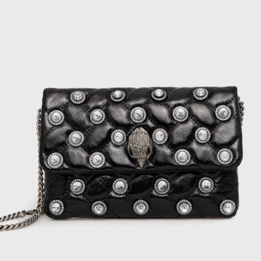 Kurt Geiger Kensington patent leather clutch with silver crystal embellishments